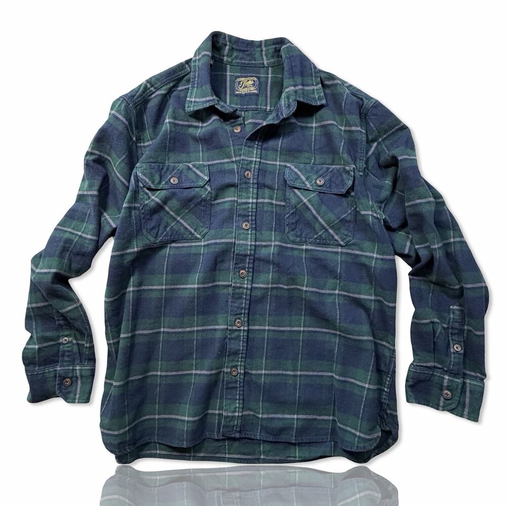 Jachs MFG Heritage Flannel Shirt Men’s XXL Green Blue Plaid Button Up Cotton